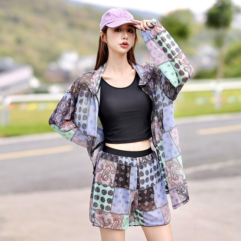 Swimsuit Women Separated Conservative New Long Sleeve Sun Protection Slimming Belly Coverage Three-Piece Set Body Concealing Sport Swimwear