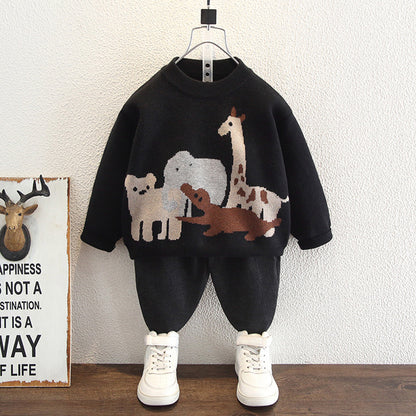 Kids Animal Print Knit Sweater Winter Thickened Long Sleeve Top