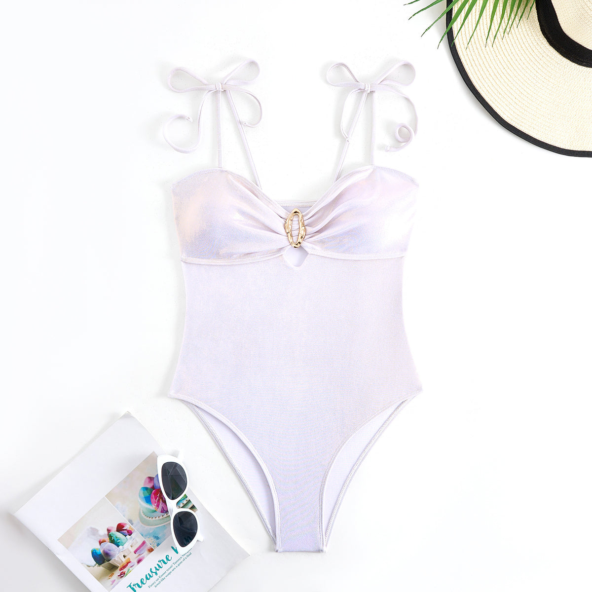 Sexy Fitted Fashion Design One-Piece Swimsuit for Women with Shiny Skirt Swimwear Set