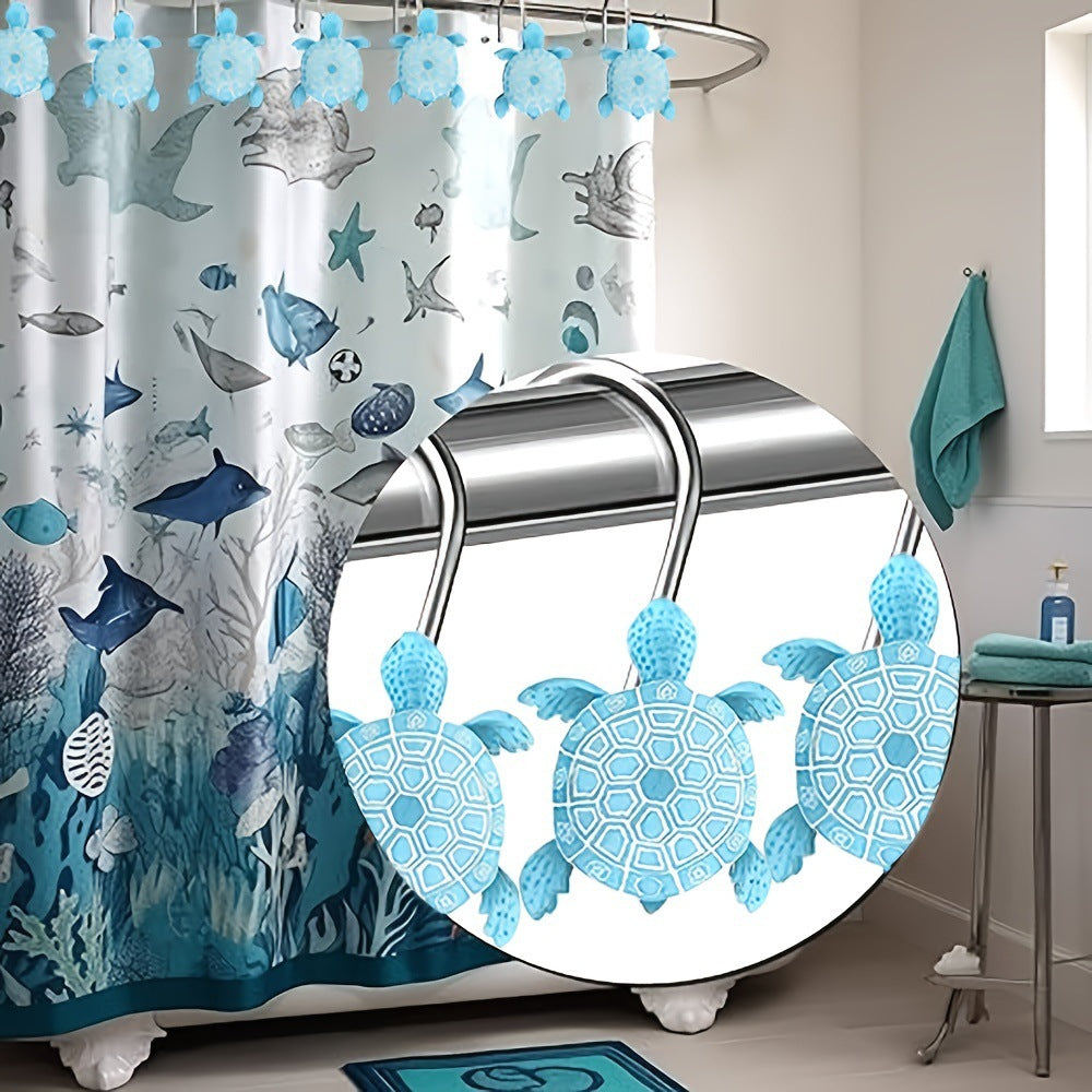 Blue Turtle-Shaped No-Drill Stainless Steel &amp; Resin Wall Hook for Bathroom Shower Curtain