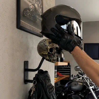 Antique Skeleton Helmet Wall Mount – Resin Motorcycle Helmet Holder, Gothic Bike Decor, Novelty Gear Storage Display Rack