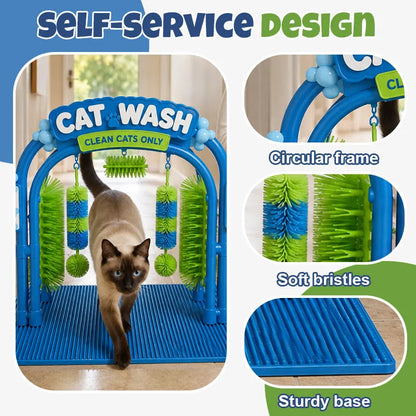 Cat Shampoo Massage Brush Arch – Self Grooming Bathing Scratcher Station with Soft Bristles, Cat Bath Spa Toy