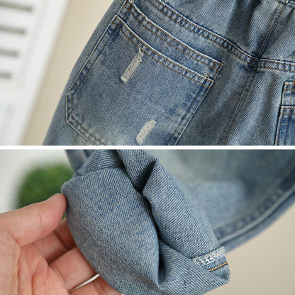 Casual Spring Autumn Boys Soft Denim Elastic Waist Casual Pants