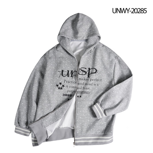 Polka Dot Striped Letter Star Print Hooded Zip-Up Loose Casual Streetwear Cardigan Jacket