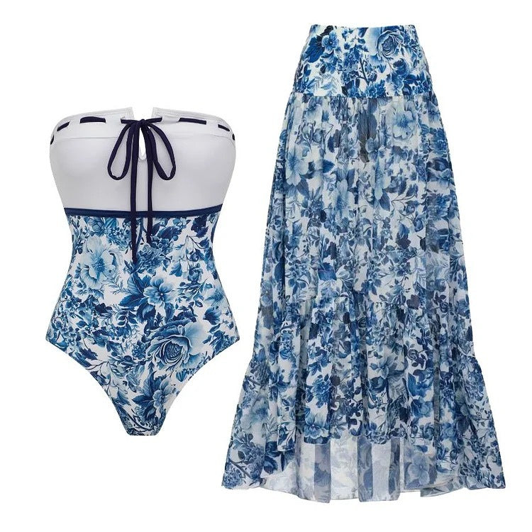 Fashion Trendy Sexy Swimwear Set Women's One-Piece Printed Bikini Bodysuit Crop Top