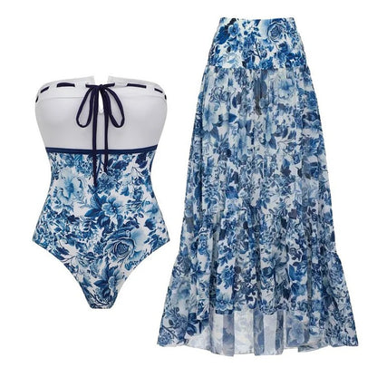 Fashion Trendy Sexy Swimwear Set Women's One-Piece Printed Bikini Bodysuit Crop Top