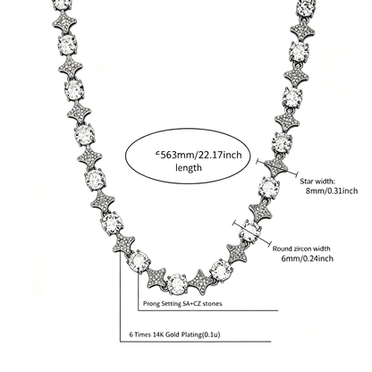 4MM Tennis Chain, 6MM Copper Zirconia Star Hip-hop Necklace, 8MM Starburst Bracelet Anklet, Factory
