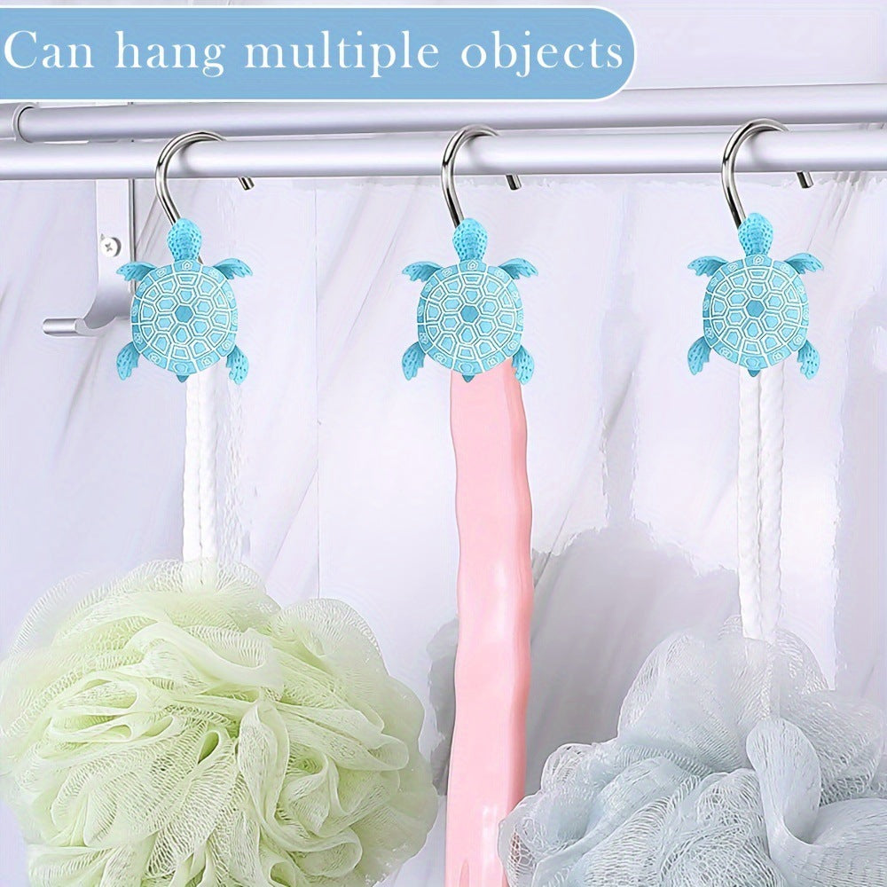 Blue Turtle-Shaped No-Drill Stainless Steel &amp; Resin Wall Hook for Bathroom Shower Curtain