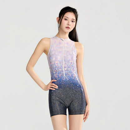 Night Shadow Gold Swimwear Women's Elegant One-Piece Square Cut Professional Racing Backless Swim Suit