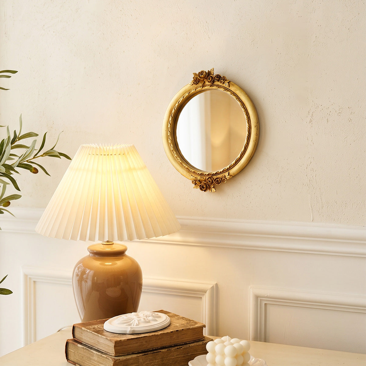 Golden carved wall mounted mirror